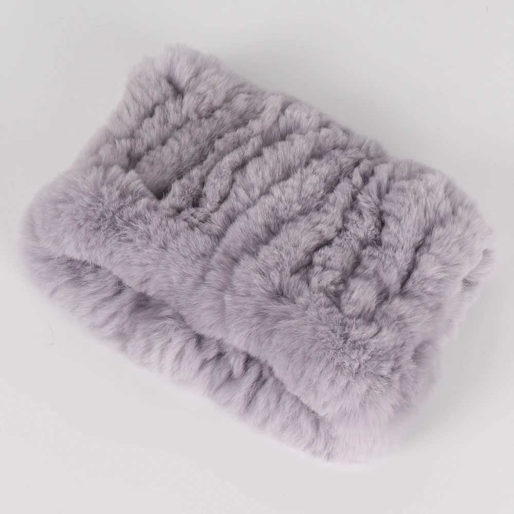 Scarves Wraps Women Handmade Stretch 100% Real Rabbit Fur Scarf Knit Genuine Rex Headbands Girls Natural Ring H241213