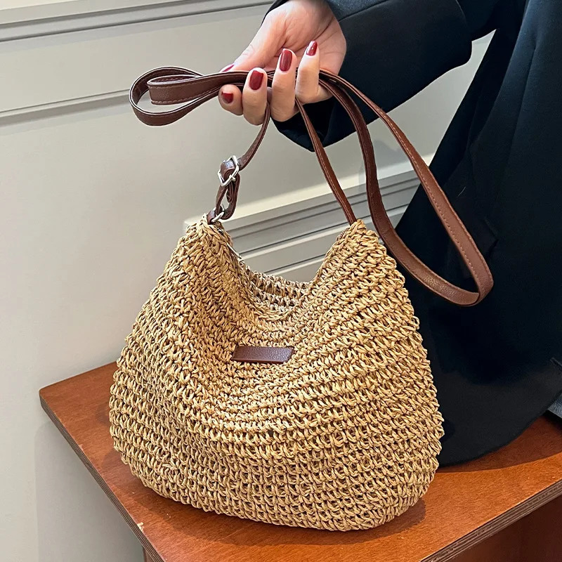 Straw Knitted Purses and Handbag Shoulder Bags Woven Side Bag for Ladies Woman Beach 241203