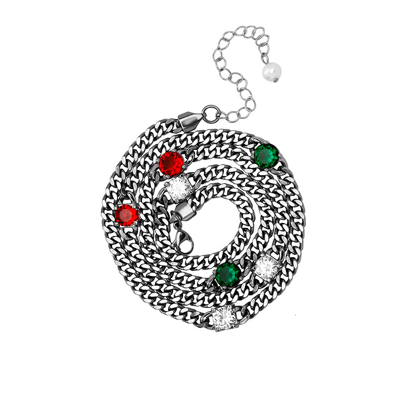 Wolf Tide New In Multicolor Stainless Steel Cuban Link Chain Bracelets For Men And Women Green Red Diamond 18k Gold Plated Curb Chains Choker Bijoux P