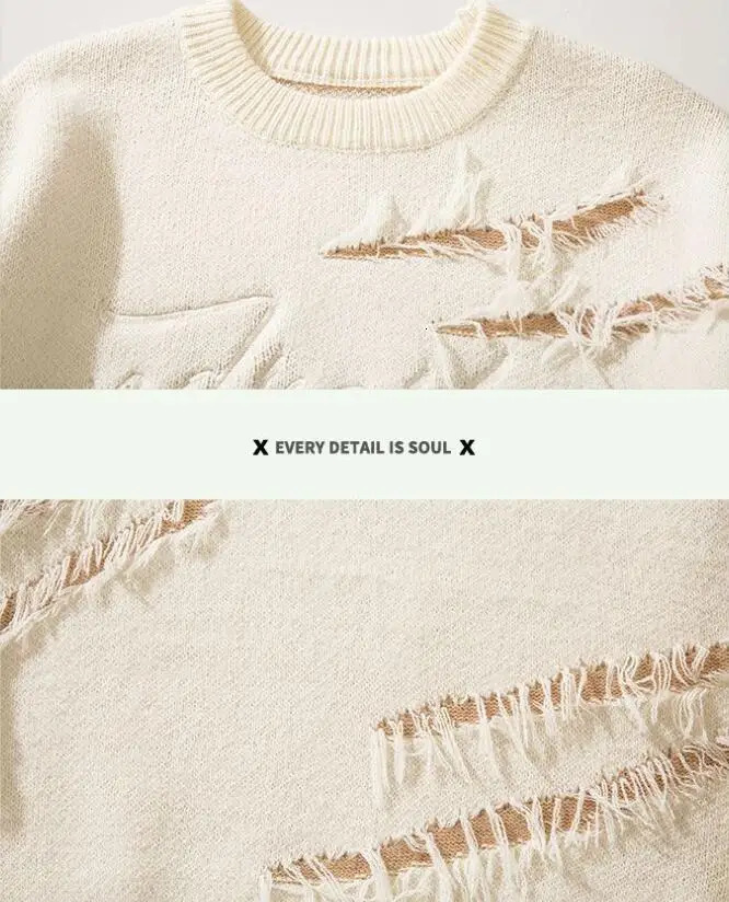 Autumn Winter Mens Women Sweater Loose Versatile Couple Round Neck Long Sleeved Knitted Pullover Street Retro Hole Knitwear 241213