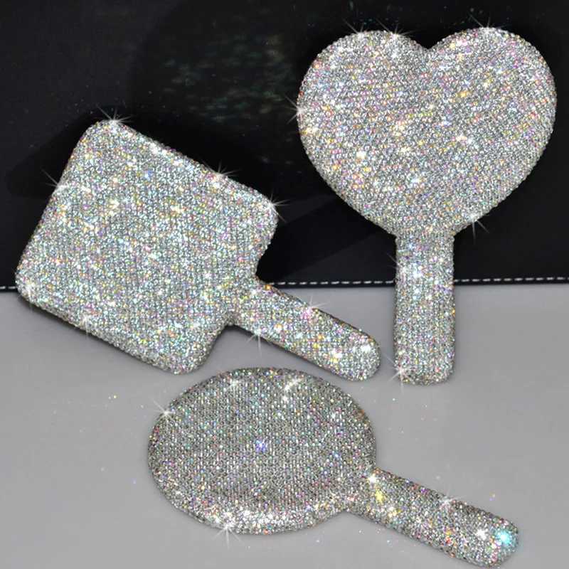 Womens Mirror Eyelash Extension Mirror Sticking Diamond Hand Mirror Fashionable High-end Beauty Handle Mirror Cosmetics MirrorsXJ241213