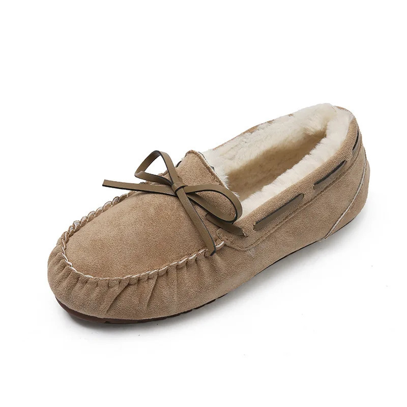 Winter Women Shoes Flat Loafers Warm Plush Inside Slip-On Casual Ladies Shoes Non-Slip Bottom Bowtie Home Slippers Shoes WSH4236 241213