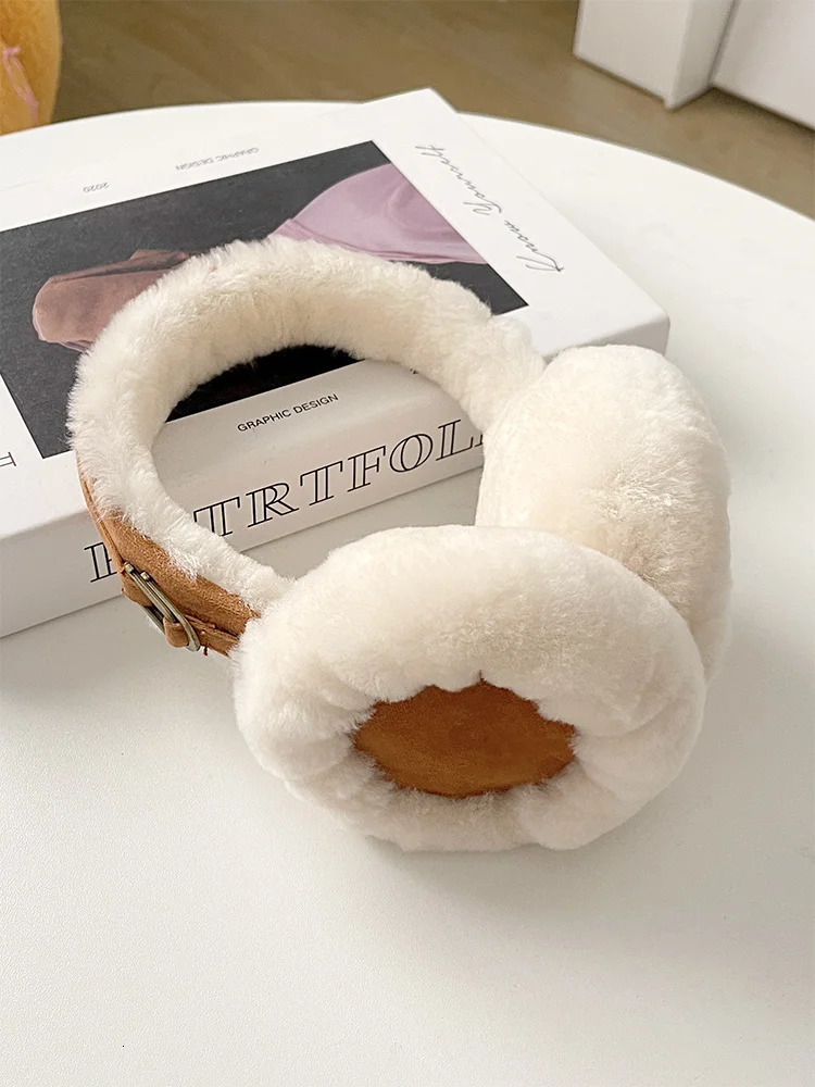 Wool earmuffs for warmth winter sheepskin earmuffs for men soft and solid earmuffs for outdoor cold protection 241211