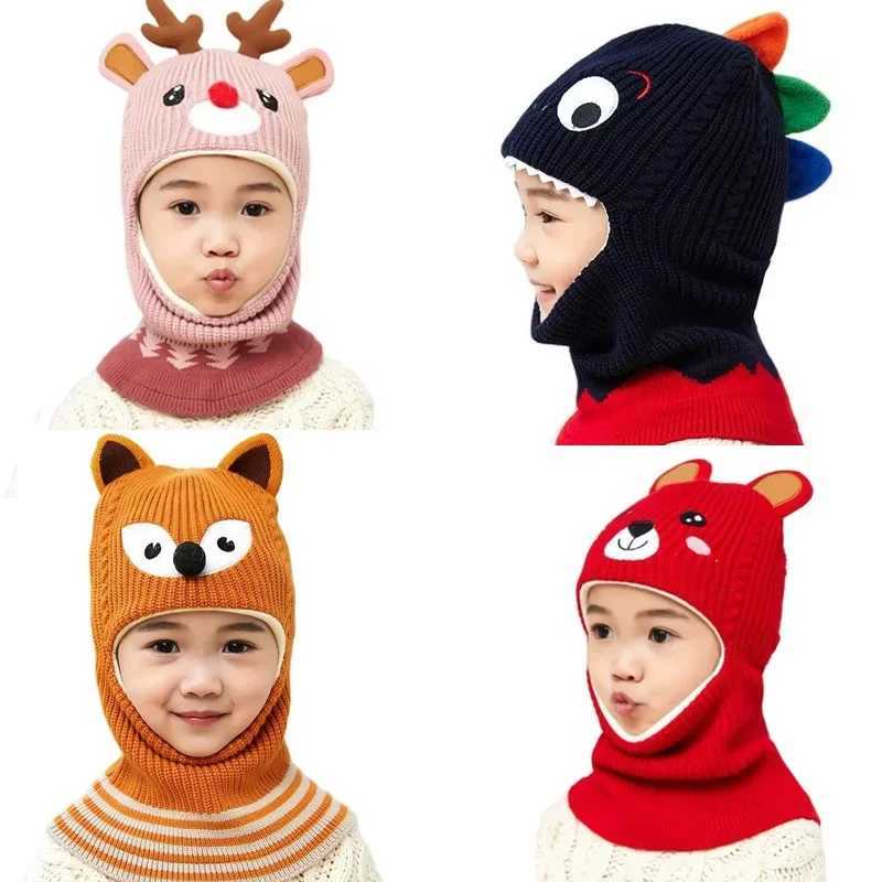 Boy Girl Beanie Protect neck Dinosaur Fox Bear Windproof Winter Knit Hat Child Girls Earflap Caps For 2 to 7 Years OldXJ241213