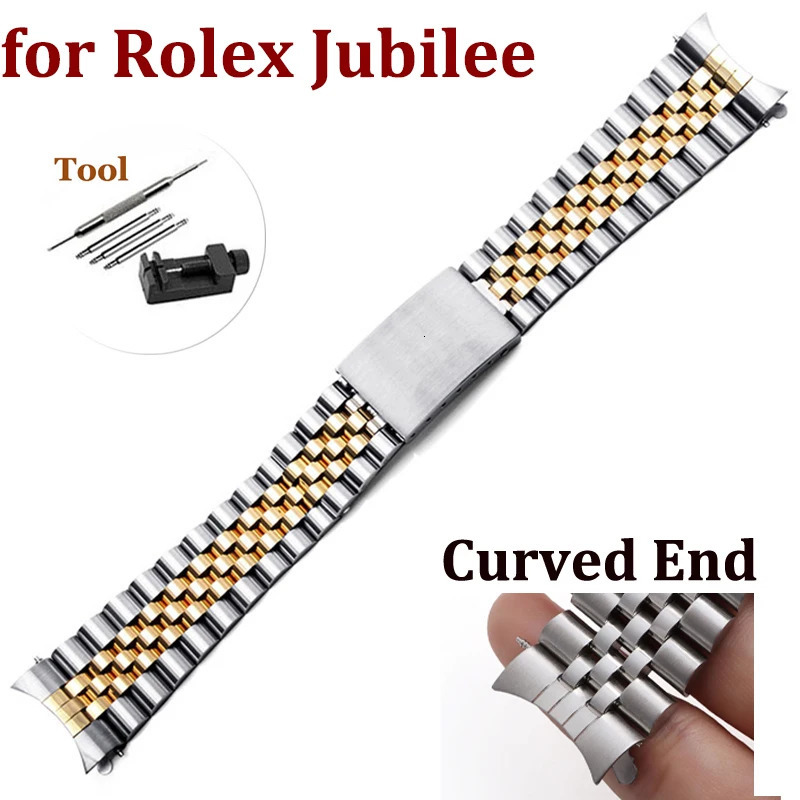 y Curved End Watch Band for Rolex DATEJUST Jubilee Stainless Steel Bracelet Accessories 18mm 19mm 20mm 21mm Metal Belt 241213