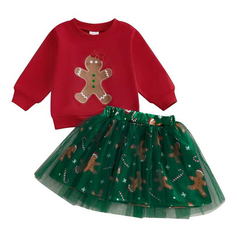 Pudcoco Toddler Girls 2Pcs Christmas Outfits Long Sleeve Gingerbread Sweatshirt + Tulle Skirt Set Baby Clothes 6M-4T W241213