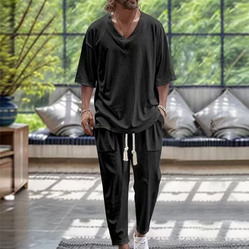 Luxury Designer Fashion Loose Tracksuits Outfit Men's Casual Two-Piece Summer Set Solid Color Collar Short-Sleeved Pant Suit Streetwear Two Piece