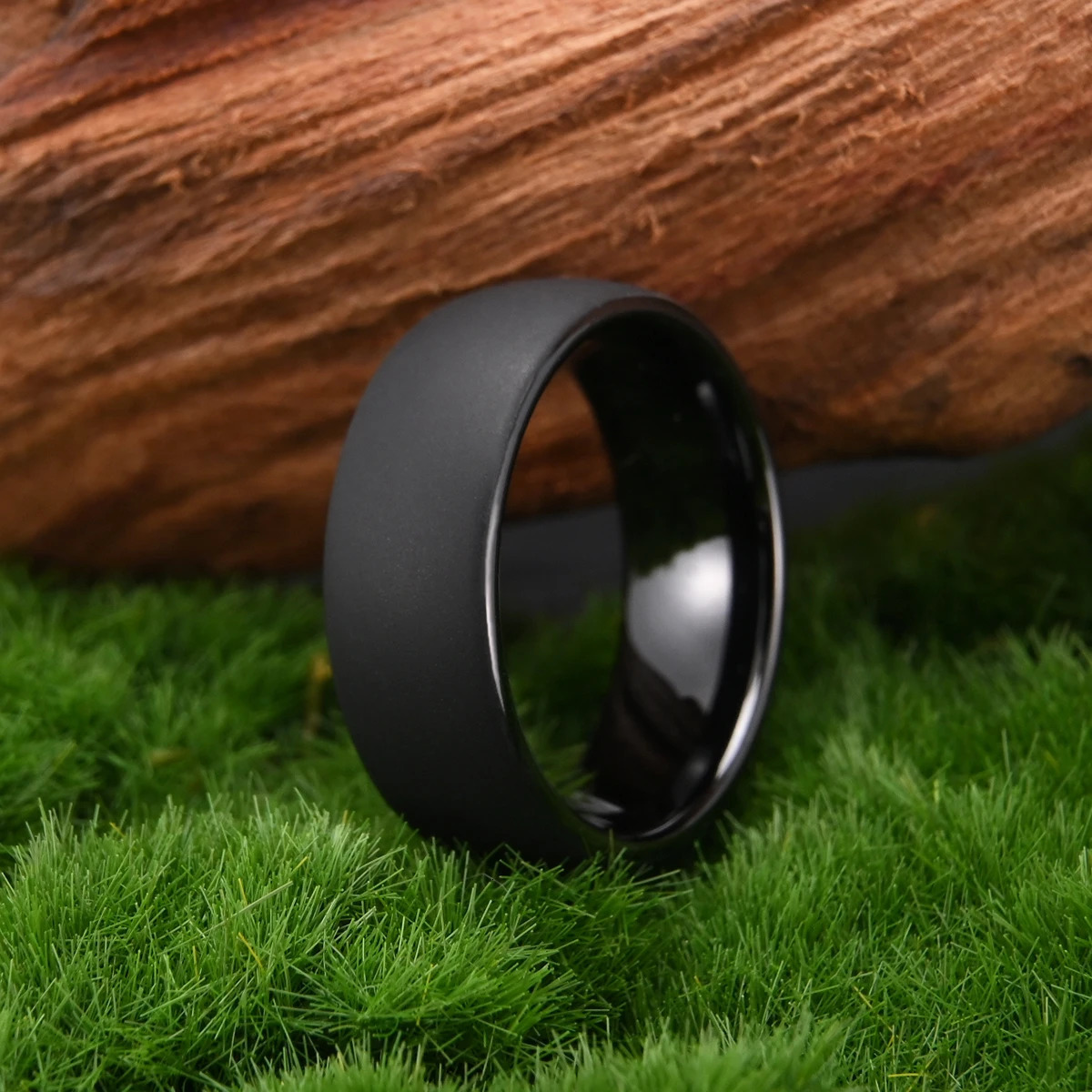 Black Tungsten Carbide Mens Ring 8mm Brushed and Polished Wedding Band Stylish comfortable for daily wear 241213