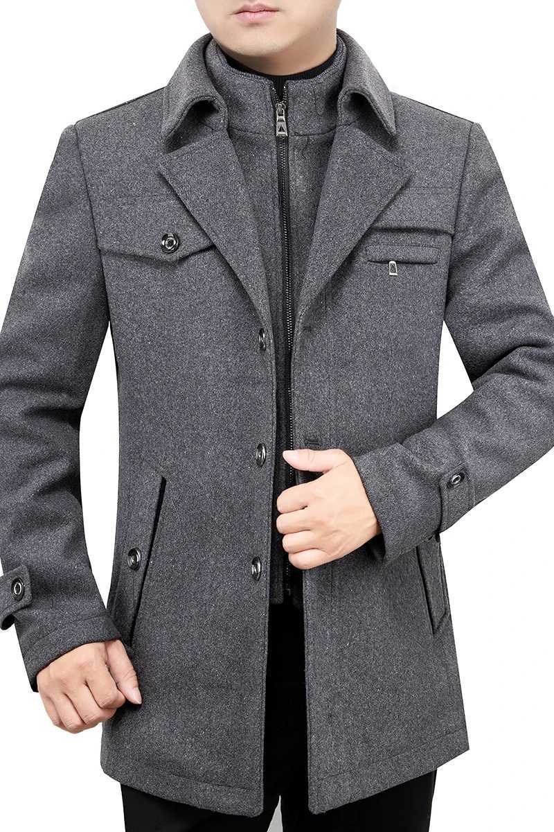 New Men Wool Coat High Quality Solid Mens Blends Woolen Coat Male Trench Jacket Casual Overcoat Autumn Winter Thick WindbreakerXJ241212