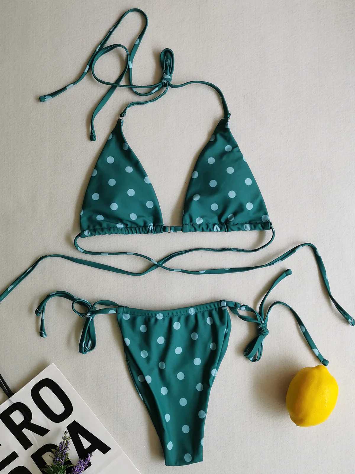 Flower Polka Dots Printed Warp Around Bikini Fa Swimsuit Women Swimwear Two-pieces Bikini set Bather Bathing Suit Swim K5323XJ241212