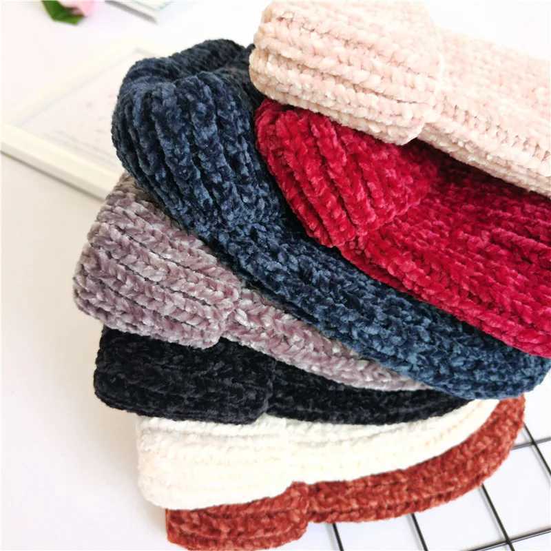 Chunky striped Beanies Hats Winter Women girl Thick Warm Soft Corduroy Knitted Hat Skullies Cap Curled Skullcap Ski SportXJ241213