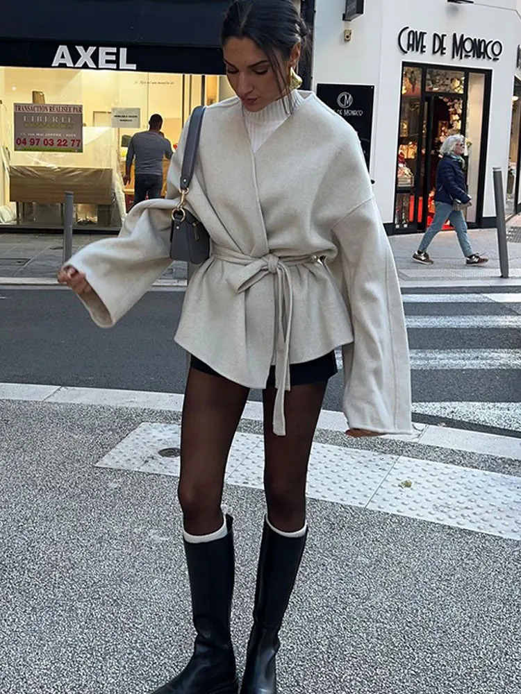 Autumn collar with pink womens wool coat thick warm and casual long sleeved V-neck jacket 2024 womens commuting office street clothing 241209