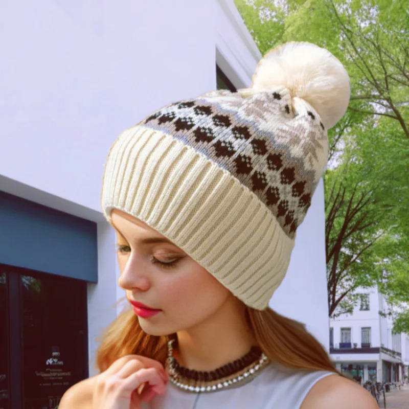 Hair Winter Cashmere Warm Wool Hat Fashion Christmas Snowflake Warm Knitted Hat 241205
