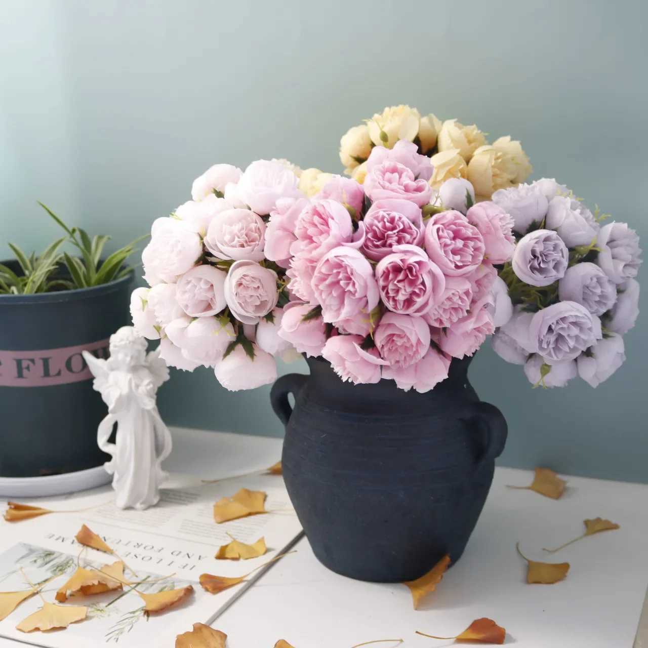27 Heads Rose Pink Peony Artificial Flowers Silk Bouquet Roses Fake Flower for Table Vase Arrange Home Wedding Decoration FlowerXJ241212