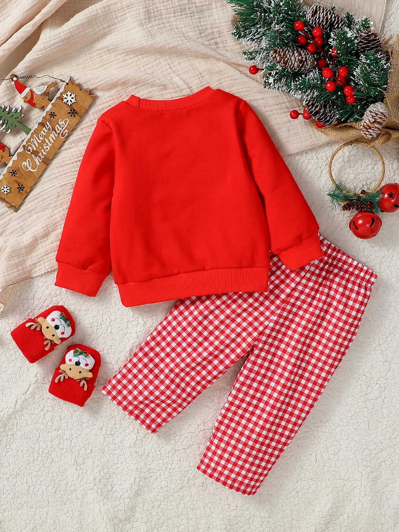 2024 New Baby Gilrs Autumn/Winter 6M-4Y Christmas Baby Preschool Clothing Set Santa Claus Embroidered Top Flat Pants W241213