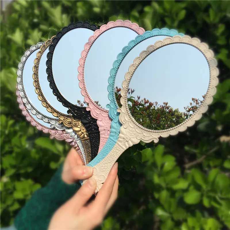Portable Vintage Cosmetic Makeup Mirror Hand Hold Oval Round Mirror Noble Restore Ancient Ways Court Mirror Beauty ToolXJ241213