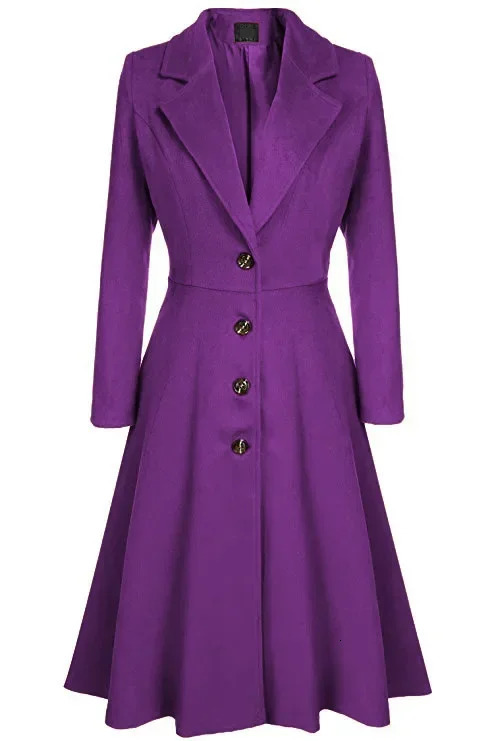 Women Winter Long Sleeve Pleated Extra Girls Purple Blend Coat Casual Woolen Windbreaker Ladies Tops Oversized Overcoat 3xl 241213