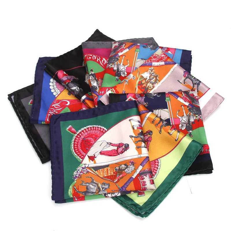 Mens Brand Handkerchief Vintage Printed Pocket Square Soft Silk Hankies Wedding Party Business Hanky Chest Towel Gift 24*24CM W241213