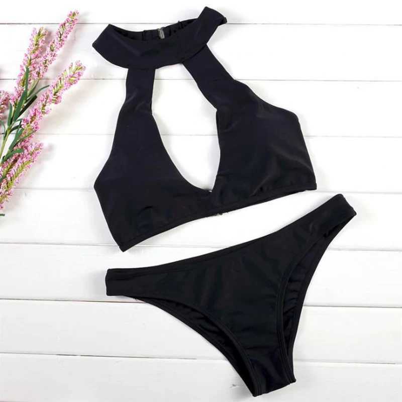 Women Swimsuit Bikini Set Halter Hollow Out Bathsuits Swimwear Summer BeachwearXJ241212