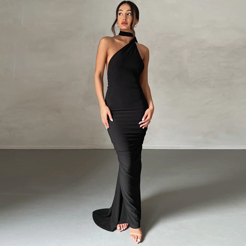 Designer Women's New Sexy Backless Pleated Slim Fit Outdoor Party Social Solid Color Sleeveless Dress T-shirt