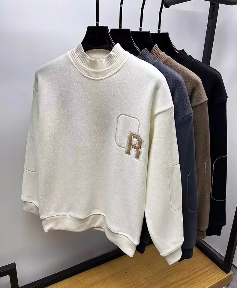 Premium man round neck sweater autumn winter fashion personalized collar letter embroidery n top warm thick casual pullover 241213