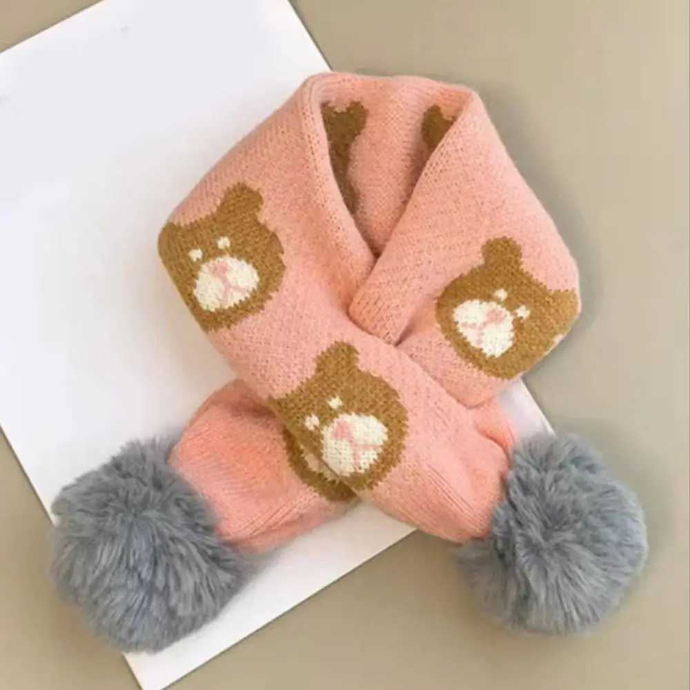 Scarves Wraps Cartoon Children Kids Baby Winter Knitting Scarf Boys Girls Snap Fastener Thermal Neck Warmer Bib Snood Cowl Tube Fleece Ski H241213