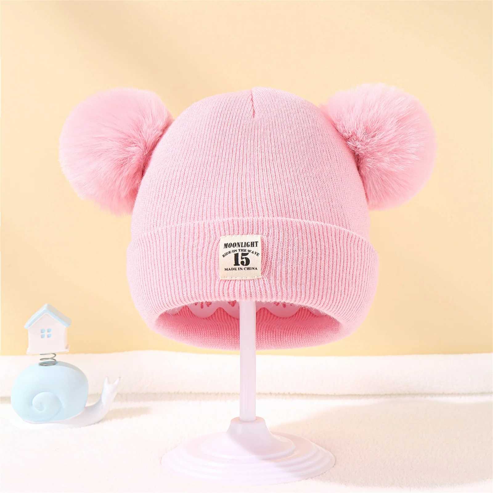 Winter Warm Baby Knitted Hats Children Kids Beanie Caps Soft Double Pom Toddler Knit Hat Infant Crochet Skull Cap for Boys GirlsXJ241213