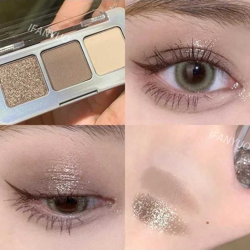 Mini Cement eye shadow Palette Sparkling Sequins Pearl Matte Silk Bright Nose Shadow Contour 3 Color Sparkling eye shadow Paint W241213
