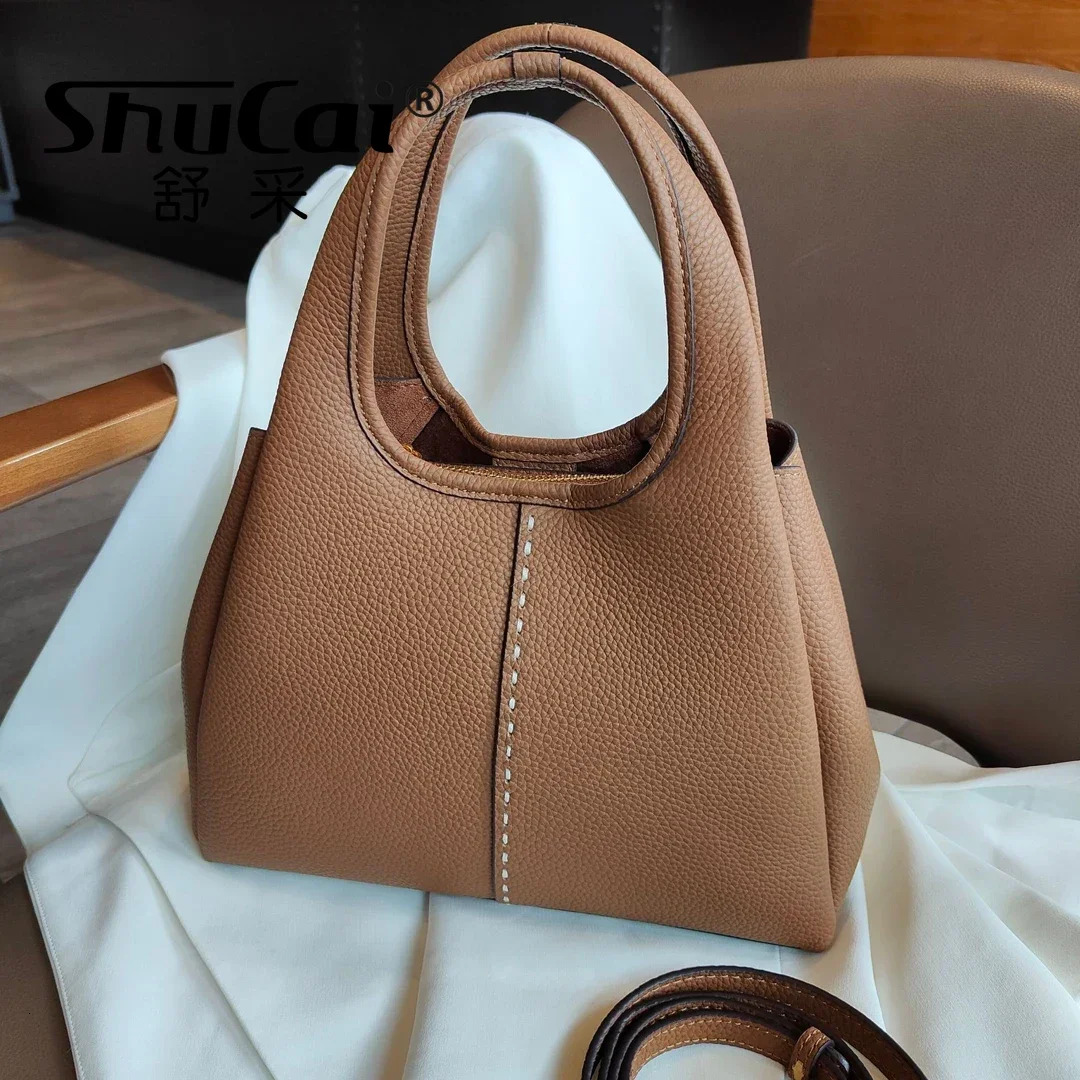 Genuine Leather New Vegetable Basket Handbag Korean Commuting Shoulder Crossbody Designer Bags For Women