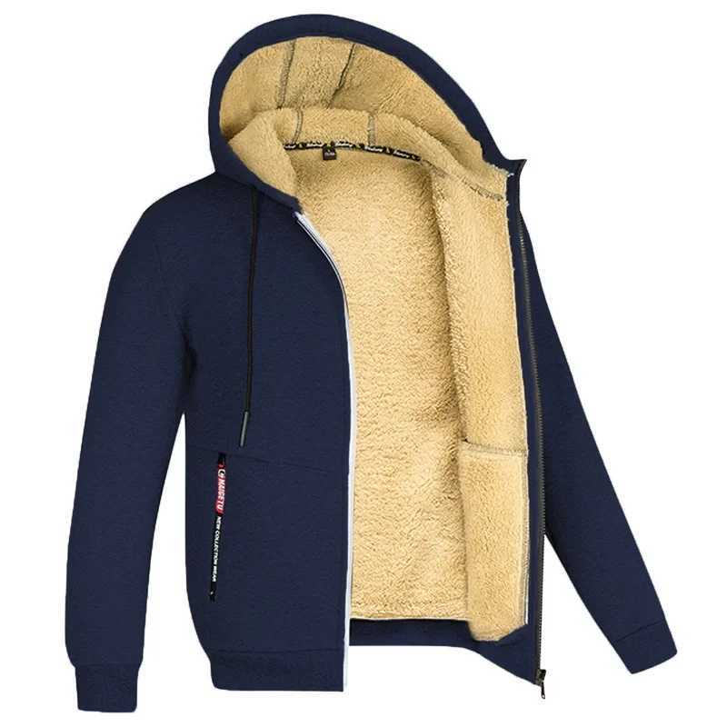 Autumn and winter mens cashmere hooded sweatshirt mens loose jacket wool thick hooded sweatshirt casual open top warm jacket W241213