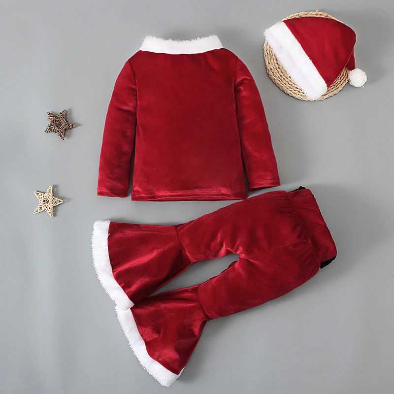 Boys and girls European and American spring autumn winter and Christmas long-sleeved tops + bell-bottom pants + three-piece hat W241213