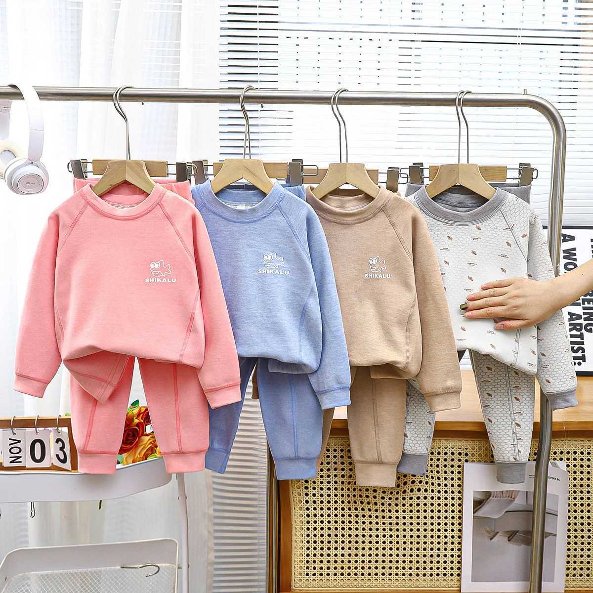 Autumn Children Boy 2PCS Sleepwear Set Cotton Cartoon Pattern Sportswear Set Solid Elastic Waist Baby Boy Tight jumpsuit Set W241213