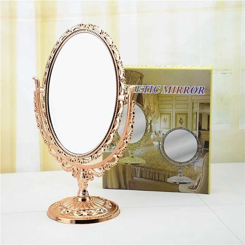 European Style Palace Carving Makeup Mirror Vintage Floral Oval Handhold Mirror Home Decor Makeup MirrorXJ241213