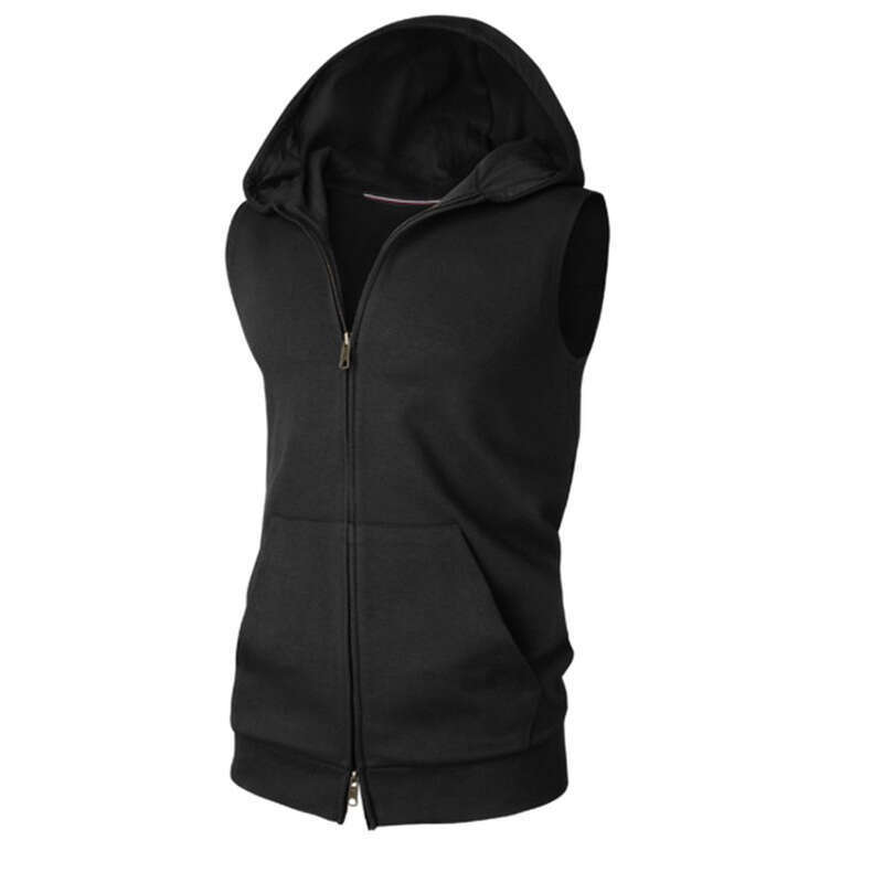 Foreign Trade Lace Up Hooded Zipper Sweatshirt Sleeveless Sports Jacket Men's Wholesale Fashion Quality Classic