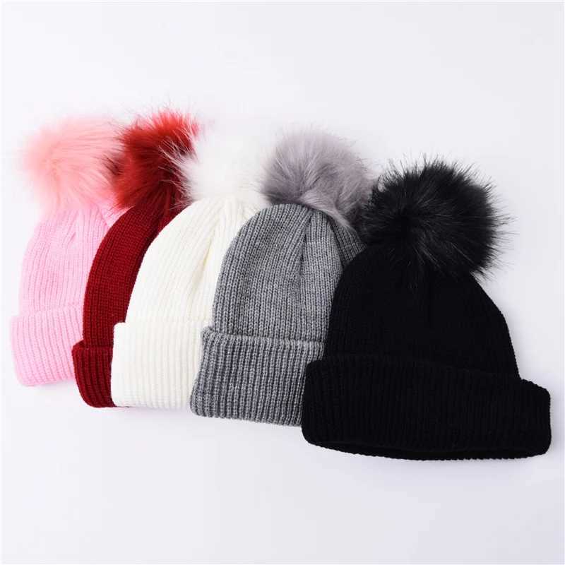 Solid Color Keep Warm Unisex Crimping Child Beanie Hat Elastici Autumn Winter Outdoor Pompom Hat Winter CapXJ241213