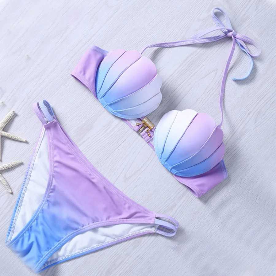 Women New Mermaid Bikini Polyester Gradient Swimsuit Tight ss Swimwear High Bounce Summer Bathing Suit Beachwear 2024XJ241212