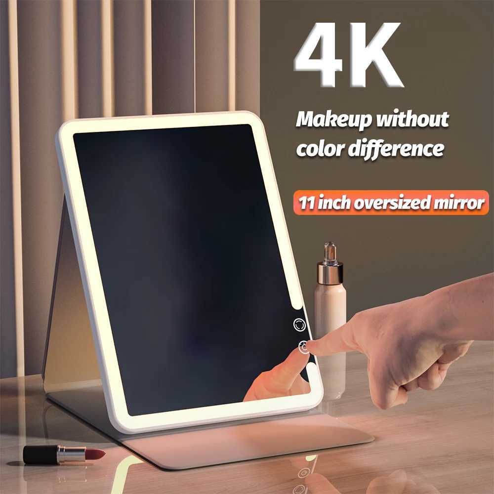 Makeup Mirror Foldable Portable 3-Color Dimmable Lighting Rechargeable Tabletop Folding Vanity Cosmetic Mirror with LED LightsXJ241213