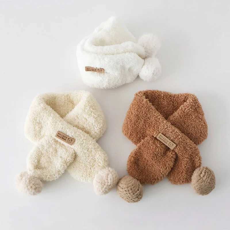 Scarves Wraps Cute Plush Baby Scarf Winter Thick Fleece Warm Scarves for Toddler Boy Girl Solid Color Cute Pompom Ball Kids Neckerchief H241213