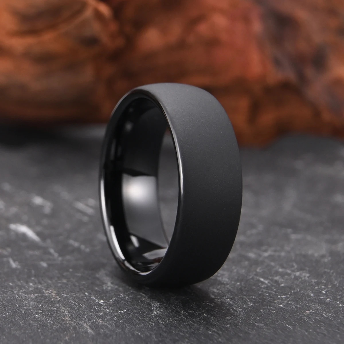Black Tungsten Carbide Mens Ring 8mm Brushed and Polished Wedding Band Stylish comfortable for daily wear 241213