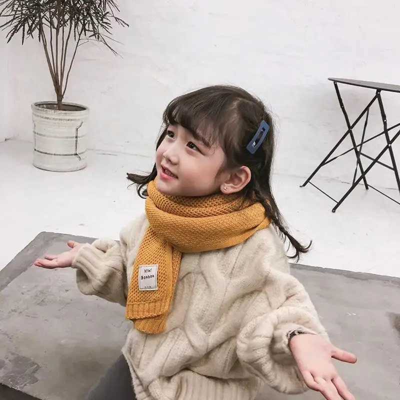 Scarves Wraps Kids Scarf Autumn Winter Korean Fashion Childrens Knitting Baby Bib Wool Versatile Female Warm Girl Boy H241213PB0Y