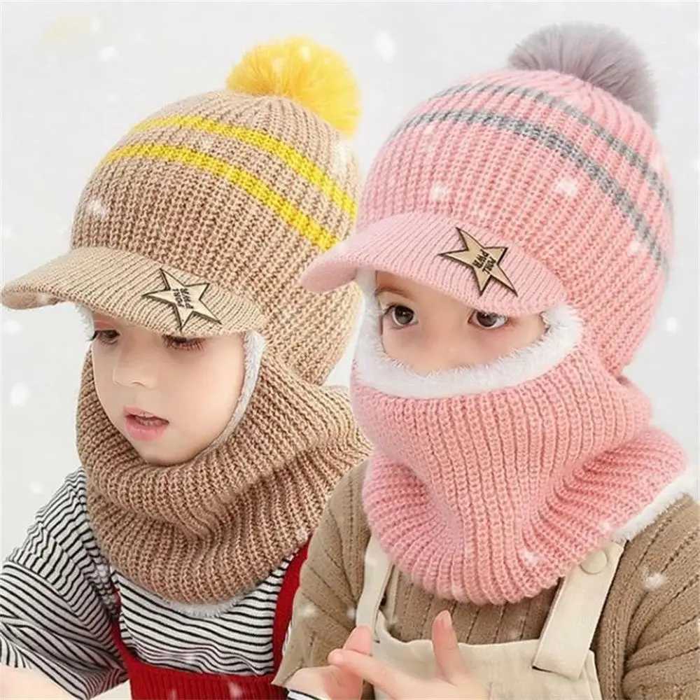 Winter Baby Hat PomPom Knit Kids Beanie Hat for Baby Girl and Baby Boy Hat Scarf Double Warm Lining Caps Windproof WarmXJ241213