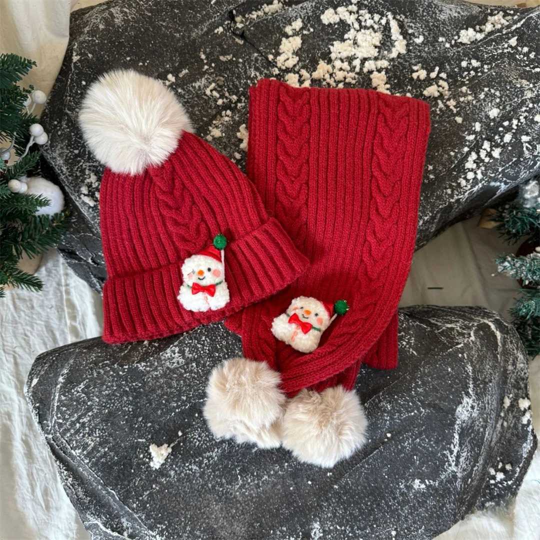 Scarves Wraps 2-piece Sets Christmas Childrens Hat and Scarf Sets Thicken Winter Baby Boys Girls Scarf Knitted Warm Windproof Baby Caps H241213