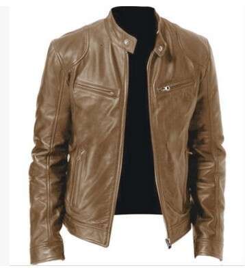 Men's New Style Stand Collar Slim Zipper Leather Jacket Fashionable Quality Classic