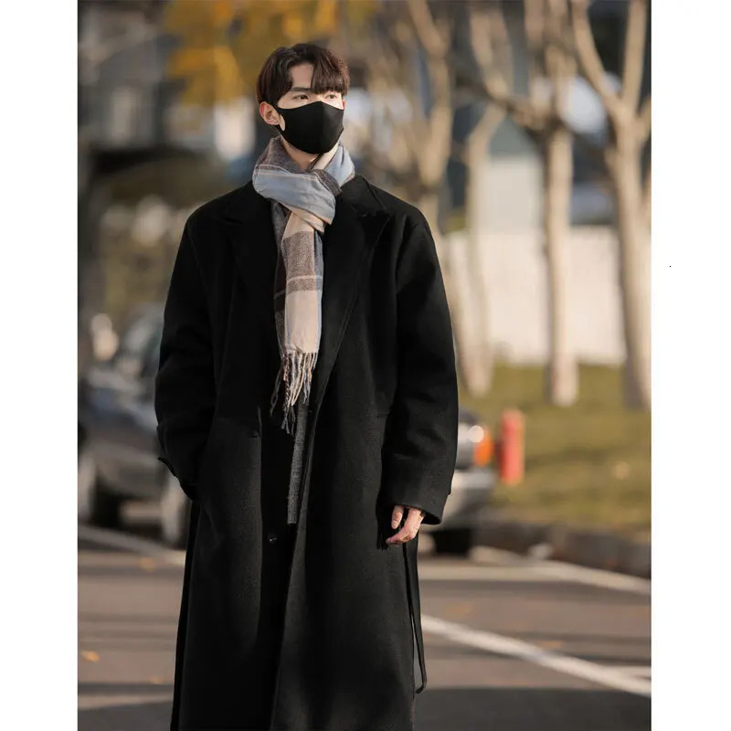Korean medium to long knee woolen coat for autumn and winter men with excellent hand feel and cool sensation 241211