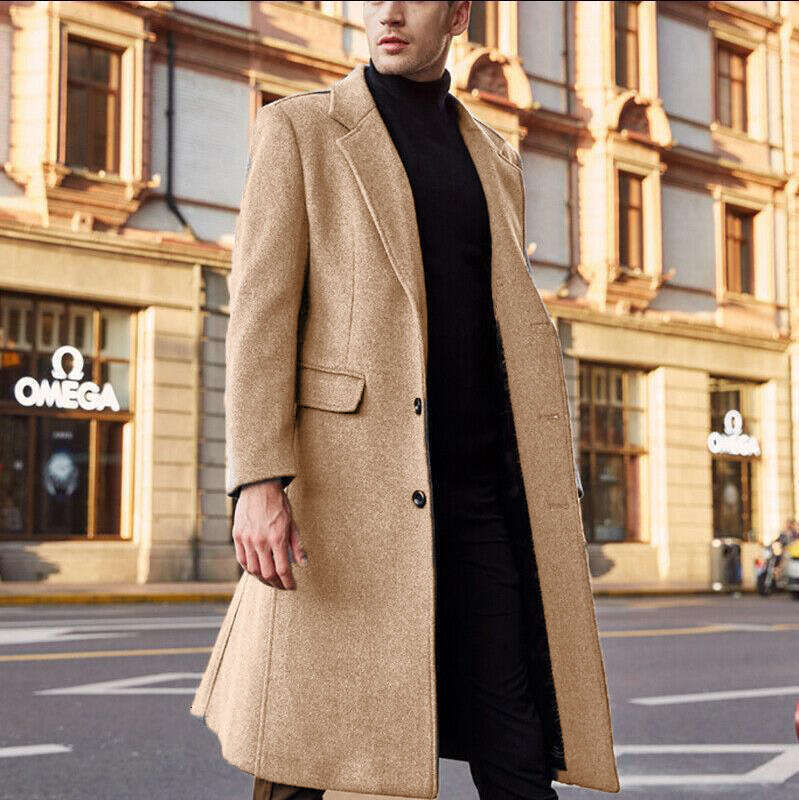 Cross Border New Foreign Trade British Long Windbreaker Men's Woolen Coat