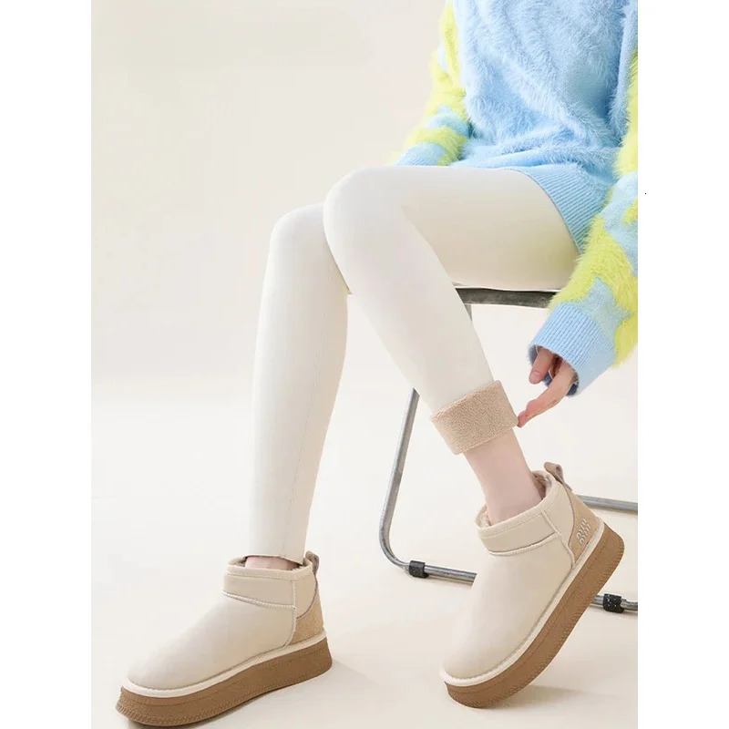 Autumn winter high waisted wool shark skin legs womens seamless ultra-thin slim fit velvet thick elastic warm legs 241205