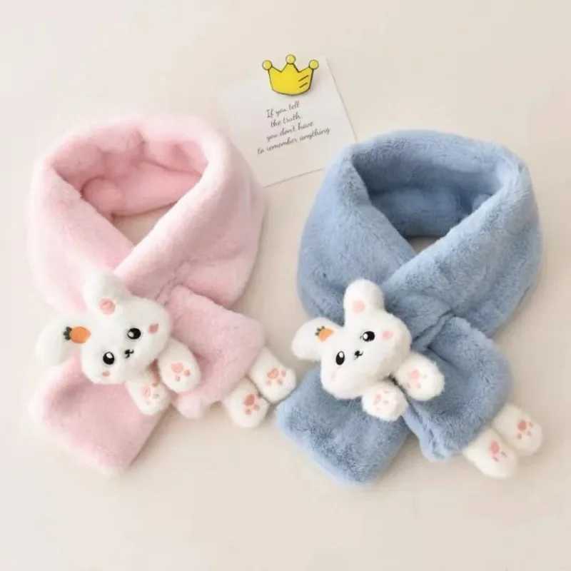Scarves Wraps Boys Girls Winter Scarfs Thick Plush Cross Childrens Scarf Baby Bib Cute Cartoon Rabbit Faux Fur Neck Protection Warm Shawl H241213OT4A