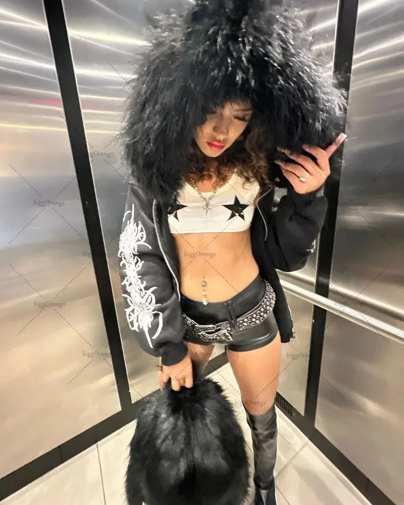 Y2K Fashion Collection Versatile Jacket Zip Up Hoodies Casual Plush Comfortable Thick Cardigan Coat Top 241211