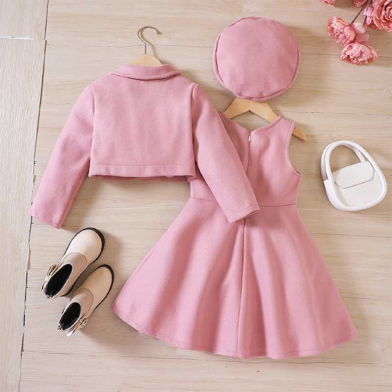 Autumn and winter childrens clothing long sleeved jacket+dress+hat 3-piece set for girls princess dress 2 3 4 5 6 8 years W241213