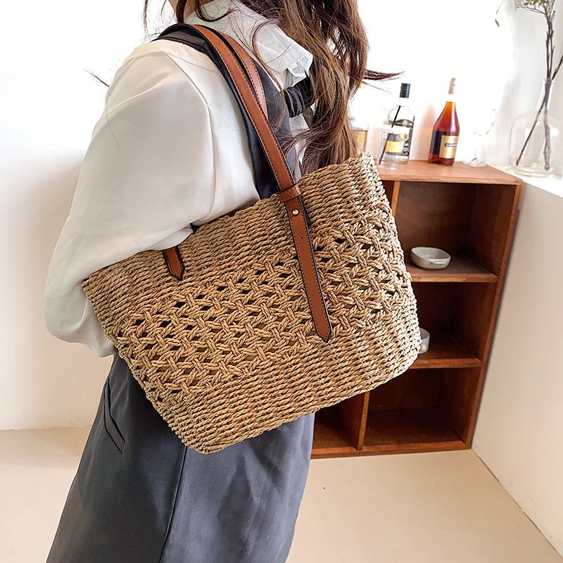 Trendy Straw Weave For Women 2023 Summer Brand Designer Female Handbags Shoulder Bag Fashion Beach Basket Simple Bag